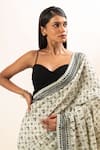 Oshi By Shikha_Black Saree Silk Embroidered Kantha Sweetheart Work With Blouse _at_Aza_Fashions