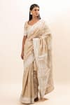 Buy_Oshi By Shikha_Beige Saree And Blouse Tussar Silk Embroidered Kantha Round Hand With _at_Aza_Fashions