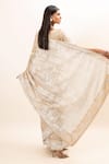 Shop_Oshi By Shikha_Beige Saree And Blouse Tussar Silk Embroidered Kantha Round Hand With _at_Aza_Fashions