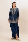 Oshi By Shikha_Blue Kurta Silk Chanderi Sequin Short And Draped Skirt Set _Online_at_Aza_Fashions