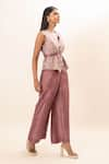 Buy_Oshi By Shikha_Pink Silk Printed Geometric Bandhani V Neck Reversible Waistcoat Pant Set _Online_at_Aza_Fashions