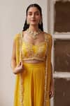 Buy_Label RSD_Yellow Cape Textured Chanderi Hand Embroidery Floral Pleated Pant Set With _Online_at_Aza_Fashions