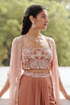 Label RSD_Rose Gold Cape Georgette Hand Embroidery Floral Draped Skirt Set With _Online_at_Aza_Fashions