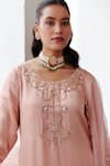 Label RSD_Rose Gold Kurta Satin Organza Hand Embroidery Floral Sharara Set _Online_at_Aza_Fashions