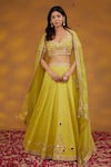Buy_House Of Supriya_Yellow Silk, Georgette, Organza Mirrors, Embroidery Blouse Lehenga Set _at_Aza_Fashions