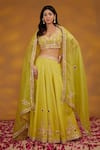 House Of Supriya_Yellow Silk, Georgette, Organza Mirrors, Embroidery Blouse Lehenga Set _Online_at_Aza_Fashions