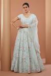 Buy_House Of Supriya_Blue , Organza Embroidery, Beads V-neck Raw Hand Lehenga Set _at_Aza_Fashions
