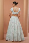Shop_House Of Supriya_Blue , Organza Embroidery, Beads V-neck Raw Hand Lehenga Set _at_Aza_Fashions