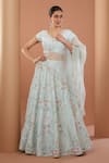 House Of Supriya_Blue , Organza Embroidery, Beads V-neck Raw Hand Lehenga Set _Online_at_Aza_Fashions