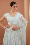 Shop_House Of Supriya_Blue , Organza Embroidery, Beads V-neck Raw Hand Lehenga Set _Online_at_Aza_Fashions