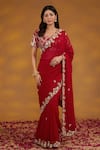 Buy_House Of Supriya_Red Georgette, Silk Embroidery, Gota Patti Floral Border Saree With Blouse _at_Aza_Fashions