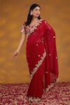 House Of Supriya_Red Georgette, Silk Embroidery, Gota Patti Floral Border Saree With Blouse _Online_at_Aza_Fashions