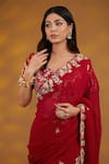 House Of Supriya_Red Georgette, Silk Embroidery, Gota Patti Floral Border Saree With Blouse _at_Aza_Fashions