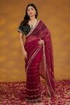 Buy_House Of Supriya_Maroon Organza, Silk Mirrors, Embroidery Scoop Neck Linear Saree With Blouse _at_Aza_Fashions