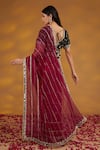 Shop_House Of Supriya_Maroon Organza, Silk Mirrors, Embroidery Scoop Neck Linear Saree With Blouse _at_Aza_Fashions