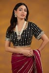 Buy_House Of Supriya_Maroon Organza, Silk Mirrors, Embroidery Scoop Neck Linear Saree With Blouse _Online_at_Aza_Fashions