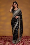 Buy_House Of Supriya_Black Silk, Georgette Sequins Asymmetric Floral Embroidered Saree With Blouse _at_Aza_Fashions