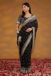 House Of Supriya_Black Silk, Georgette Sequins Asymmetric Floral Embroidered Saree With Blouse _Online_at_Aza_Fashions