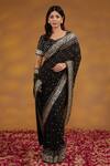 Buy_House Of Supriya_Black Silk, Georgette Sequins Asymmetric Floral Embroidered Saree With Blouse _Online_at_Aza_Fashions
