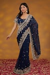 House Of Supriya_Blue Silk, Georgette Embroidery, Tassels Scoop Floral Hand Saree With Blouse _Online_at_Aza_Fashions