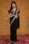 Buy_House Of Supriya_Black Georgette, Silk Embroidery, Tassels, Floral Scalloped Saree With Blouse _at_Aza_Fashions