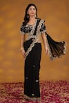 House Of Supriya_Black Georgette, Silk Embroidery, Tassels, Floral Scalloped Saree With Blouse _Online_at_Aza_Fashions