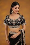 Buy_House Of Supriya_Black Georgette, Silk Embroidery, Tassels, Floral Scalloped Saree With Blouse _Online_at_Aza_Fashions
