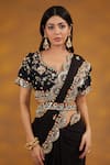 House Of Supriya_Black Georgette, Silk Embroidery, Tassels, Floral Scalloped Saree With Blouse _at_Aza_Fashions