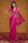 Buy_House Of Supriya_Pink Georgette, Silk Embroidery, Gota Floral Border Work Saree With Blouse _at_Aza_Fashions