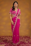 House Of Supriya_Pink Georgette, Silk Embroidery, Gota Floral Border Work Saree With Blouse _Online_at_Aza_Fashions
