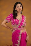 House Of Supriya_Pink Georgette, Silk Embroidery, Gota Floral Border Work Saree With Blouse _at_Aza_Fashions