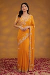 Buy_HOUSE OF SUPRIYA_Yellow Saree Georgette Hand Embroidered Floral V Neck Flower With Blouse _at_Aza_Fashions