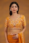 Buy_HOUSE OF SUPRIYA_Yellow Saree Georgette Hand Embroidered Floral V Neck Flower With Blouse _Online_at_Aza_Fashions