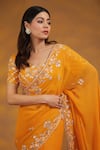 HOUSE OF SUPRIYA_Yellow Saree Georgette Hand Embroidered Floral V Neck Flower With Blouse _at_Aza_Fashions