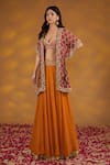 Buy_HOUSE OF SUPRIYA_Orange Lehenga Georgette Embroidered Bandhej Sweetheart Shrug And Set _at_Aza_Fashions