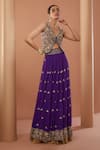 Buy_HOUSE OF SUPRIYA_Purple Lehenga Silk Georgette Hand Embroidered Floral V Neck And Koti Blouse Set _at_Aza_Fashions