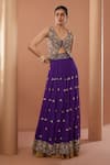 HOUSE OF SUPRIYA_Purple Lehenga Silk Georgette Hand Embroidered Floral V Neck And Koti Blouse Set _Online_at_Aza_Fashions