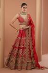 HOUSE OF SUPRIYA_Red Raw Silk Embroidery Zari Plunged V Neck Bahar Bridal Lehenga Set _Online_at_Aza_Fashions