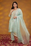 HOUSE OF SUPRIYA_Blue Kurta And Dupatta Silk Organza Embroidery Zardozi Mughal Gul Pant Set _Online_at_Aza_Fashions