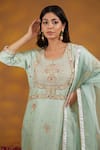 Shop_HOUSE OF SUPRIYA_Blue Kurta And Dupatta Silk Organza Embroidery Zardozi Mughal Gul Pant Set _Online_at_Aza_Fashions