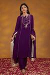 Buy_HOUSE OF SUPRIYA_Purple Kurta Georgette Embroidery Zardozi Round Neck And Mirror Pant Set _at_Aza_Fashions