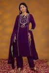 HOUSE OF SUPRIYA_Purple Kurta Georgette Embroidery Zardozi Round Neck And Mirror Pant Set _Online_at_Aza_Fashions