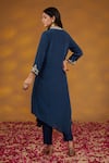 Shop_HOUSE OF SUPRIYA_Blue Crepe Embroidery Zari Notched Mandarin Collar Ambrosia Kurta With Pant _at_Aza_Fashions