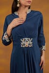 Shop_HOUSE OF SUPRIYA_Blue Crepe Embroidery Zari Notched Mandarin Collar Ambrosia Kurta With Pant _Online_at_Aza_Fashions