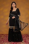 Buy_HOUSE OF SUPRIYA_Black Kurta Georgette Embroidery Zari Glass Neck Flora Zardozi Sharara Set _at_Aza_Fashions