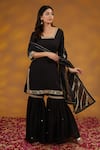 HOUSE OF SUPRIYA_Black Kurta Georgette Embroidery Zari Glass Neck Flora Zardozi Sharara Set _Online_at_Aza_Fashions