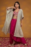 Buy_HOUSE OF SUPRIYA_Pink Draped Skirt Crepe Embroidery Dori Bandhej Motif Padma Shrug Set _at_Aza_Fashions