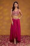 Buy_HOUSE OF SUPRIYA_Pink Draped Skirt Crepe Embroidery Dori Bandhej Motif Padma Shrug Set _Online_at_Aza_Fashions