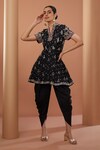 Buy_HOUSE OF SUPRIYA_Black Kurta Chanderi Embroidery Bandhej Pattern And Dhoti Pant Set _at_Aza_Fashions