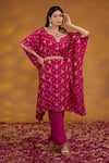 HOUSE OF SUPRIYA_Pink Kaftan Kurta Silk Chanderi Embroidery Neckline And Pant Set _Online_at_Aza_Fashions